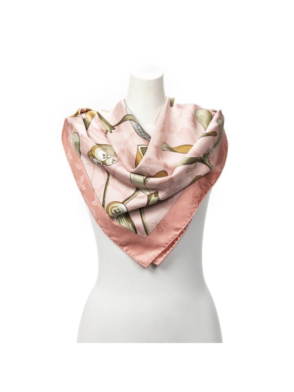 Hermes Scarf Pink Green Jacquard Silk